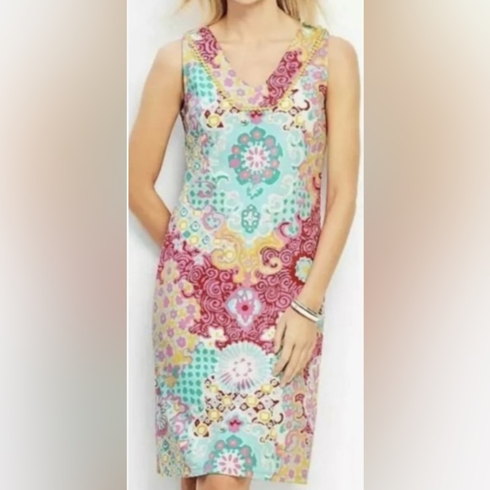 Talbots Women's Multi-Color Floral Dress Size Small Resort Boho Colorful Sheath